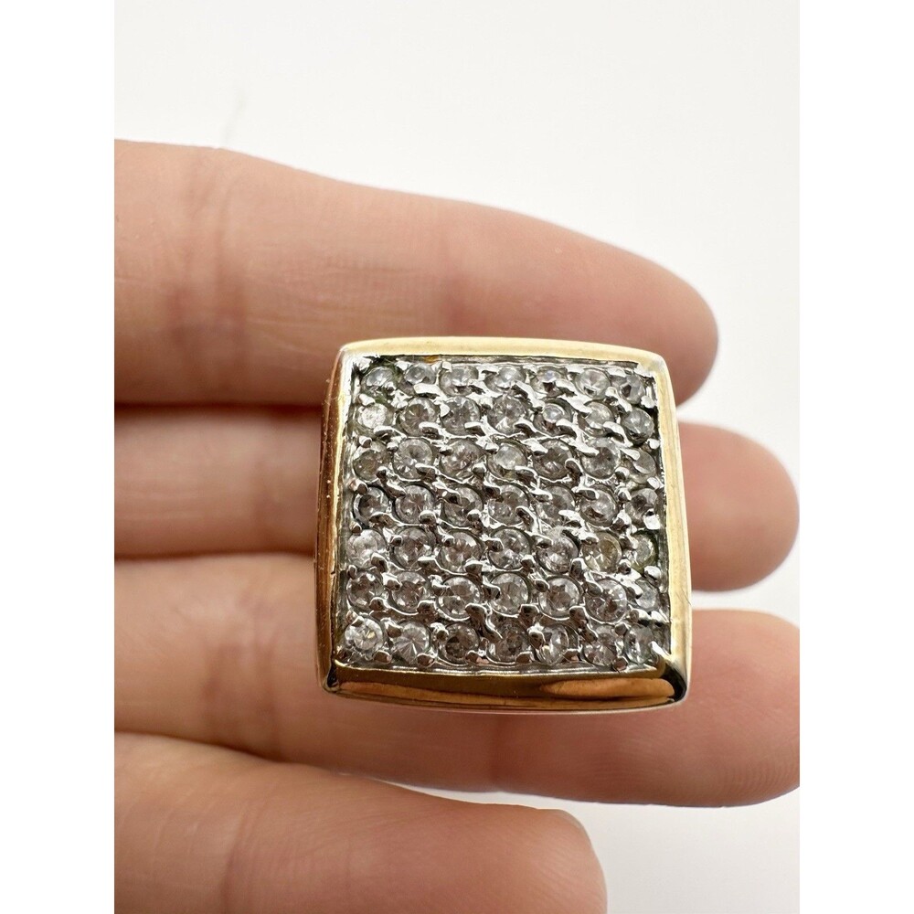 Vintage 18k Gold Electroplated Pave Square Ring Size 5